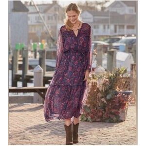 NEW Sundance LITZY BLOOM‎ Midnight Floral Dress Women XXL Tiered Chiffon Boho